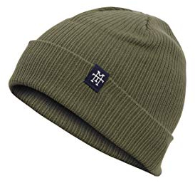 Manufaktur13 Double Sided Cotton Beanie - 2-in-1 Slouch/Cuffed Baumwoll-Beanie Mütze, Strickmütze mit Stick Veredelung aus 100% Organic Baumwolle in vielen Farben zur Auswahl (M13) (Olive)