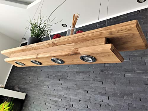 FRIESENLICHT WITTA LED Hängelampe Leuchte Esszimmer Pendelleuchte holz aus massiver Eiche Dimmbar Unikat Handarbeit (120 cm mit 4 Spots) …