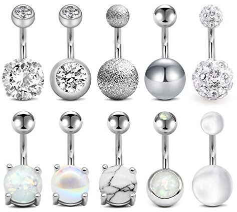 vcmart 8-10stk Bauchanbelpiercing 8mm Set Chirurgenstahl 14G Bauchpiercing Silber Rosegold Nabelpiercing Ring