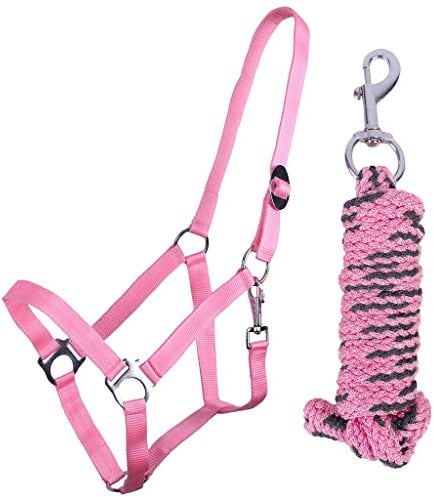 QHP Halfter-Set Beginner Halfter + Führstrick Karabinerhaken verstellbar (Minishetty, Flamingo pink)