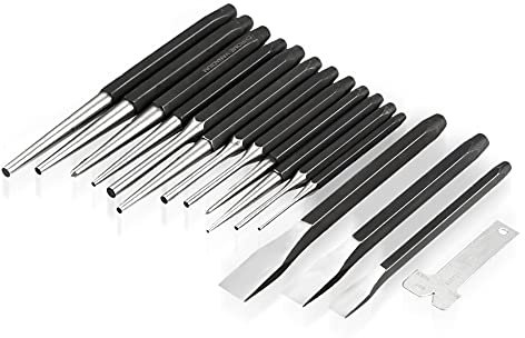 Ejoyous 16pcs Heavy Duty Steel Pin Punch and Chisel Set - Resists Mechanical Impact