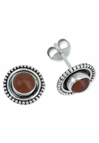 Ohrstecker 925 Silber Karneol orange roter Stein Edelstein Ohrringe echt Silber Damen Sterling Silber Stecker Geschenk(MOS-080-16)