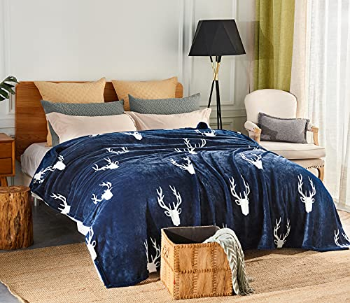 JML Plüsch-Decke, 300 g/m², super weich, warm, bedruckt, Flanell-Fleece-Decke für Couch und Sofa (Hirsch, King)