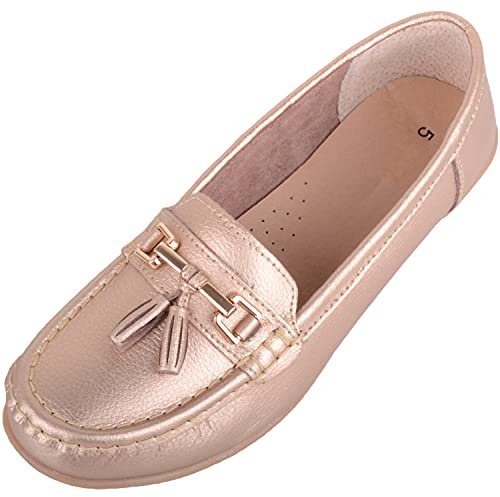 ABSOLUTE FOOTWEAR Womens Slip On Casual Leather Loafer/Deck/Boat Shoes/Sandals - Bronze - UK 6