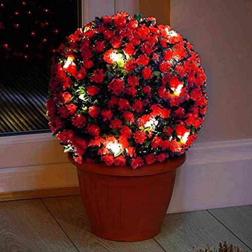 Greenfields 28cm Solar Powered Decorative Topiary Hanging Flower Balls in Rose Red with 20 LED – Flashing or Static Functionality, UV Fade protected and Weatherproof (1 Red)