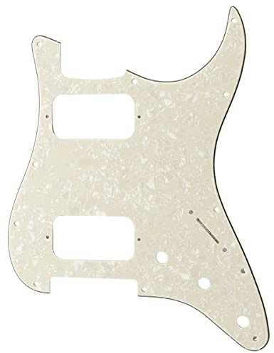 Musiclily Pro 11 Löcher Round Corner HH Strat Pickguard 2 Humbuckers Schlagbrett für American/Mexican Fender Standard Stratocaster E-Gitarre, 4-lagig Aged White Pearl