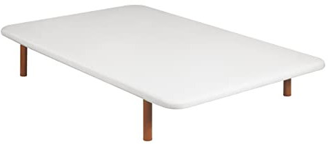 PIKOLIN | Base tapizada Transpirable Tejido 3D | 160x190 cm | Color Blanco | Estructura Reforzada | Alta Durabilidad | 4 Patas Color Cerezo incluídas | Entrega y Montaje Incluido