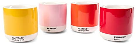 Pantone Latte Thermo Cup, 220ml, 4 pack, Red, Fine China porcelain, Yellow 12 C, Red2035 C, Orange 021 C, Light Pink 182c, one size