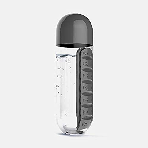 Pille Organisieren 600Ml Wasserflasche Mit Pille Box Plastikgetränk Flasche Mit Medizin Pillen Box Reise 7 Tage Drogenorganisator Trinkbehälter Für Medikamente, Nahrungsergänzungsmittel,Schwarz