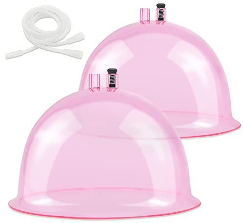 ZILAMPU Lot de 2 ventouses sous vide en forme de L - 18,5 cm de diamètre - Avec tuyau en Y pour levage des fesses, massage du corps - Rose