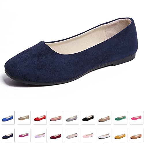 Hwalleum Women's Ballet Flats, Womens Simple Casual Flat Shoes Solid Color Pumps Ladies Girls Dolly Ballet Ballerina Work Smart Office Formal Comfort Pointed Toe Slip On Flats Shoes Navy Blue