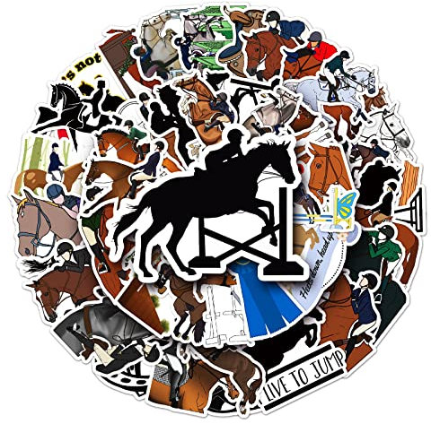 50Pcs Horsemanship Stickers Laptop Car Scrapbook Phone Skateboard Suitcase Luggage Bike Horse Stickers Vinyl Waterproof Aesthetic Personalised Stickers for Teens Boys Girls Adults Children