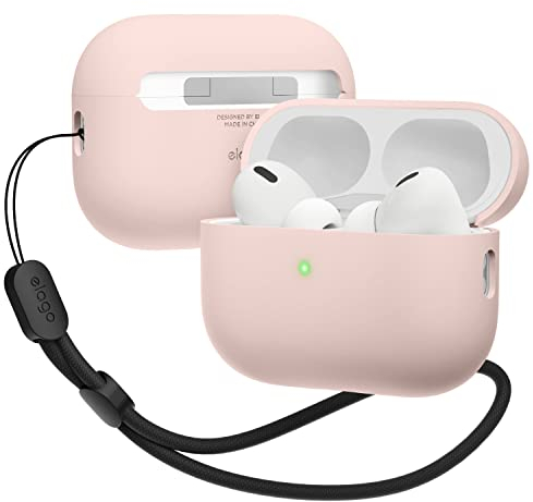 elago Coque Silicone Compatible avec Apple AirPods Pro 2ème Génération Étui avec Ronde Dragonne, Protection Structure Triple Couche, Housse de Antichoc (Rose)