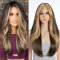 FASHION IDOL Perücke für Frauen Synthetische Spitze Front Tür Vorhang Pony in der Split Lace Hair Stitching Layered Farbe Perücke (71CM, HL10A/26F)