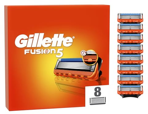 Gillette Fusion 5 LAMETTE DA BARBA, 8 RICAMBI da 5 Lame, Rasatura Scorrevole con Striscia Lubrificante, Fino a 1 MESE DI RASATURA con 1 Lametta