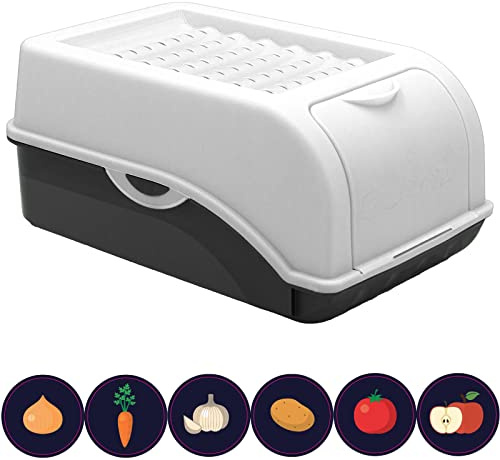 ARTECSIS® 1 x Kartoffel Aufbewahrungsbox mit Deckel für 2,5 kg Kartoffeln (weiß) - Vorratsbehälter & Vorratsdosen Gemüse & Lebensmittel - Kartoffelbox, Zwiebelbox, Gemüsebox (inkl. 6 Aufkleber)