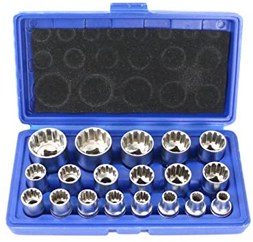 19 Pcs Spline Socket Set Metric, 12 Point Socket Set 1/2 Drive, 8-32mm Cr-V Spline Socket with Case