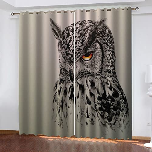 Hundnsney Vorhänge Wohnzimmer Modern Blickdicht 2Er Set 3D Tier Eule Muster Schlaufenschal Verdunkelungsvorhang Vorhänge Lärmminderung Gardinen Fensterdekoration 260X280cm(HxB)