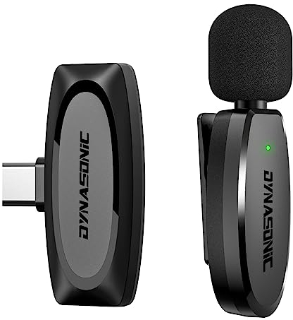DYNASONIC DM-Pro 02 (2. Generation) Professionelles kabelloses Mikrofon Android Typ C. Lavalier-Ansteckmikrofon für Handy (2,4 GHz) Facebook Tiktok Video Vlog YouTube