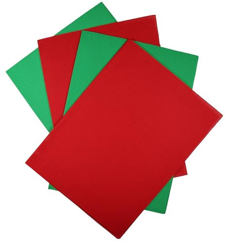 KCS 4 Stück 30 cm x 45 cm, 14-fädiger Baumwoll-Aida-Stoff, Kreuzstichstoff (rot + grün)