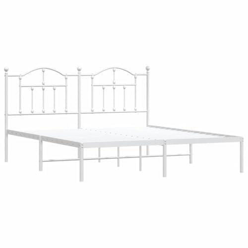 vidaXL Bettgestell, Bettrahmen mit Kopfteil Lattenrost Metall, Metallbett Bett für Schlafzimmer, Doppelbett Gästebett, Weiß 160x200cm