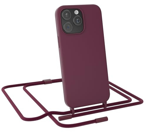 EAZY CASE - Handykette kompatibel mit iPhone 15 Pro Max - dünne Handyhülle Hülle mit Band als Fallschutz Kette zum Umhängen stoßeste Hülle Silikon mit Mikrofaser in Beere