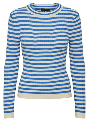 PIECES Damen Pccrista Ls O-Neck Knit Noos Bc Pullover, Franch Blue 1, XXL