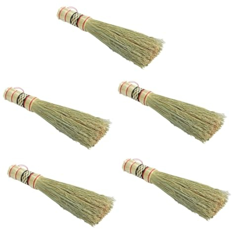 CLISPEED 5pcs Brush Cast Iron Scrubber Bamboo Wok Brush Wok Cleaner Brush Sisal Dish Brush Kitchen Gadgets Asian Whisk Broom Kitchen Brush Cookware Scrub Wok Straw Tool Portable