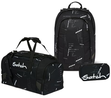 satch Air Schulrucksack Set 3tlg. inkl. Schlamperbox und Sporttasche (Ninja Matrix)