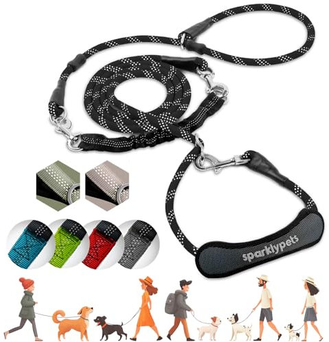 SparklyPets Multifunktionale Bungee-Leine mit Abnehmbarer Retrieverleine, Crossbody- und Taillenleine für Spaziergänge mit dem Hund, mittelgroße und große Rassen, Schwarz