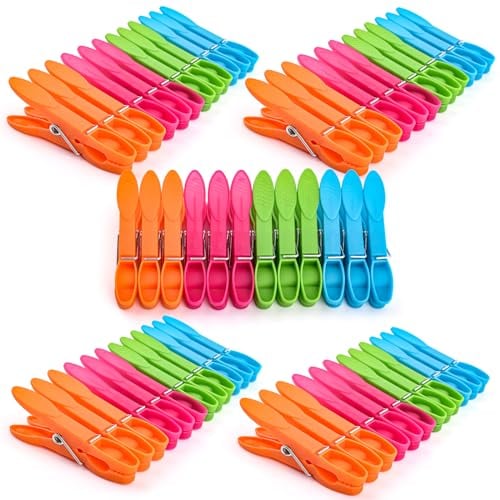 Annvchi 60 mollette colorate in plastica antivento con molle in metallo antiruggine, 4 colori, 7,2 x 3 x 1,2 cm, per stendibiancheria e grucce