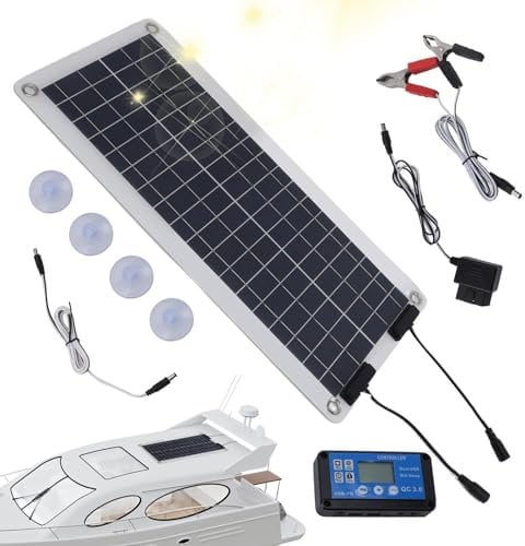 Sghtil Chargeur Solaire d'entretien, Chargeur de Batterie de Voiture Solaire | Chargeur Solaire étanche 100 W | Mainteneur de Batterie Solaire, Double Sortie, pour Voiture 12V-24V, Camping-Car,