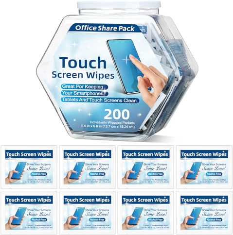 Willinglong 200 Pack Screen Wipes Pre Moistened Wipes Individually Electronic Wipes Computer Screen Cleaner Monitor Cleaning Wipes for Screens Camera Tablets Glasses Lens and Other Delicate Surfaces