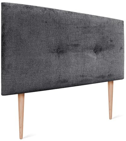 DHOME Kopfteil aus Naturwolle mit Knöpfen, gepolstertes Kopfteil für Winterluxus-Schlafzimmer (Dunkelgraue Wolle, 105x105cm (105))