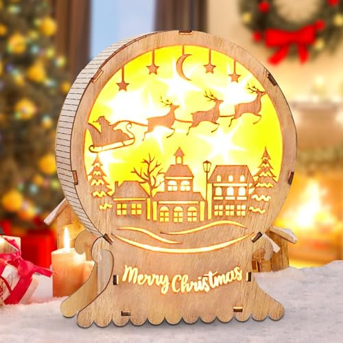 LED Weihnachtsbeleuchtung aus Holz - Weihnachtsdeko Innen, Weihnachtsstern, Rentier - Licht für Weihnachten (A)