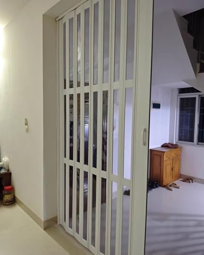 Porta a Soffietto da Interno Divisorio per Interni con Porta a Soffietto e Sistema di Binari in Metallo, Finestra Pieghevole con Griglia in Acrilico Trasparente, Pannello Scorrevole a Soffietto per Ar