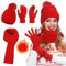 Figarge Damen Winter Mütze Schal Touchscreen Handschuhe Set, Damen 3 in 1 Winter Beanie mit warmen gestrickten langen Schal, dicke gestrickte Pom-Mütze und Touchscreen für Outdoor (Rot)