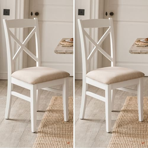 Statement Furniture Florence Set of 2 Cross Back Dining Chairs with Upholstered Seat, Wooden Highback Chairs | W45cm H98cm D53cm, Seat Height 50cm (white, 2-Chairs)