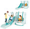 HOMASIS Juego de tobogán Infantil, Columpio con tobogán con Altura Ajustable en 3 Posiciones, Tobogán Interior con Canasta de Baloncesto y Escalera, para niños de 18+ Meses (Verde)