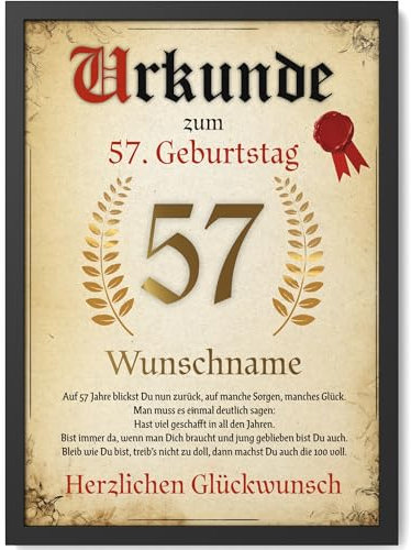 Papierschmiede® Personalisierte Urkunde zum 57. Geburtstag Geschenk Frauen Männer 57 Jahre Geburtstagskarte Geburtstagsgeschenk 57. Geburtstag personalisierbar Geburtstagsurkunde Jahrgang 1968