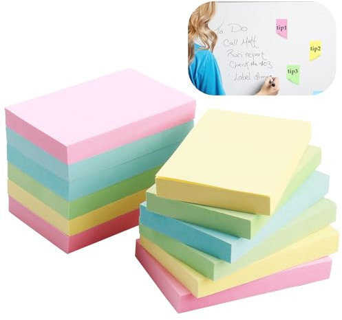 12 PCS Farbige Haftnotizen, 50 x 38mm Sticky Notes, Büroartikel, Selbstklebende Haftnotizzettel, 1200 Blatt Insgesamt, 12 Farben