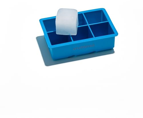 Muitomas, Stampi per Ghiaccio XL in Silicone, per 6 Cubetti da Cocktail, Sottile e Facile da Pulire con Coperchio Removibile e Resistente, Colore Blu Ottanio