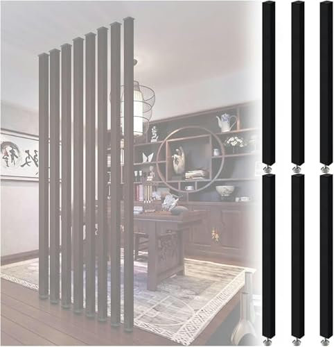 XDRGOOIUY Holzwandteiler Für Raumtrennung Decke Bis Zum Boden, 6 8 10-Pack Schwarze Holzlatten-Bildschirm-Trennwesen Für Studio/Apartments/Teehaus/Treppe, Mit Einstellbarem Fuß