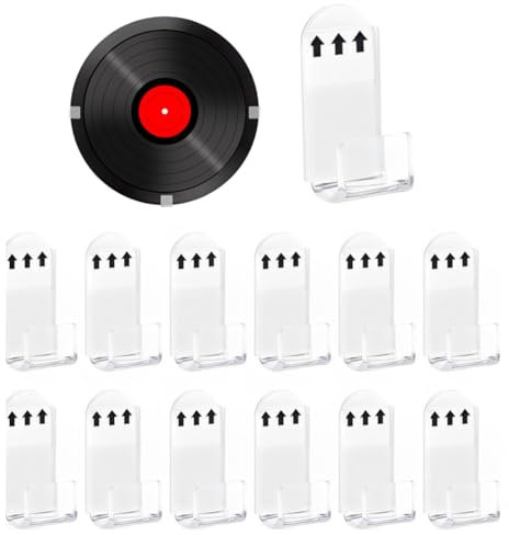 ZUWIJEQ 12x Supporto da Parete per Dischi in Vinile Autoadesiva, Porta Vinile, Scaffali da Record di Registrazione in Vinile, Scaffale Per Dischi Vinile Trasparente, Display per la Parete Della Parete
