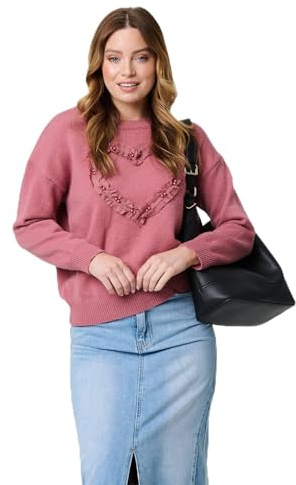 Izabel London Heart Pearl Embellished Jumper For Women UK with ruffles, pearl details and drop shoulders.