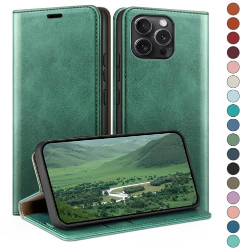 HUOUH for iPhone 13 Pro 6.1 Wallet case with RFID Blocking PU Leather,Flip Folio Book covers,Credit Card Holder Shockproof Phone case Women Men for Apple 13 Pro case Sea Green