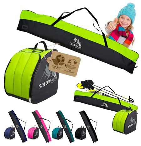 BambiniWelt Kinder Ski Set 125 cm Skitasche & Skischuhtasche Cordura, wasserdicht Skischuhrucksack Helmfach & Skibrillenfach – Skischule & Wintersport