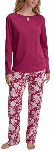 Calida Sweet Dreams Pyjama, lang Damen, aus 100% Baumwolle, Hose mit stoffbezogenem Gummibund