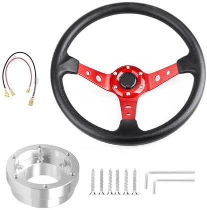 Auto Lenkrad Für Logitech G29 G920 G923 350 Mm 14 Zoll Auto Sport Drifting Lenkräder Mit Adapterplatte 70 Mm PCD(Rot mit Silber)