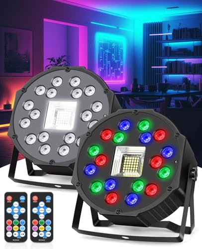 2PCS Strobe Stage Lights, 18 LED Lamps and 36 White Bead Strobe Lights,WRGB Party Disco Lighting, Par Lights for Musical Stage Halloween Parties